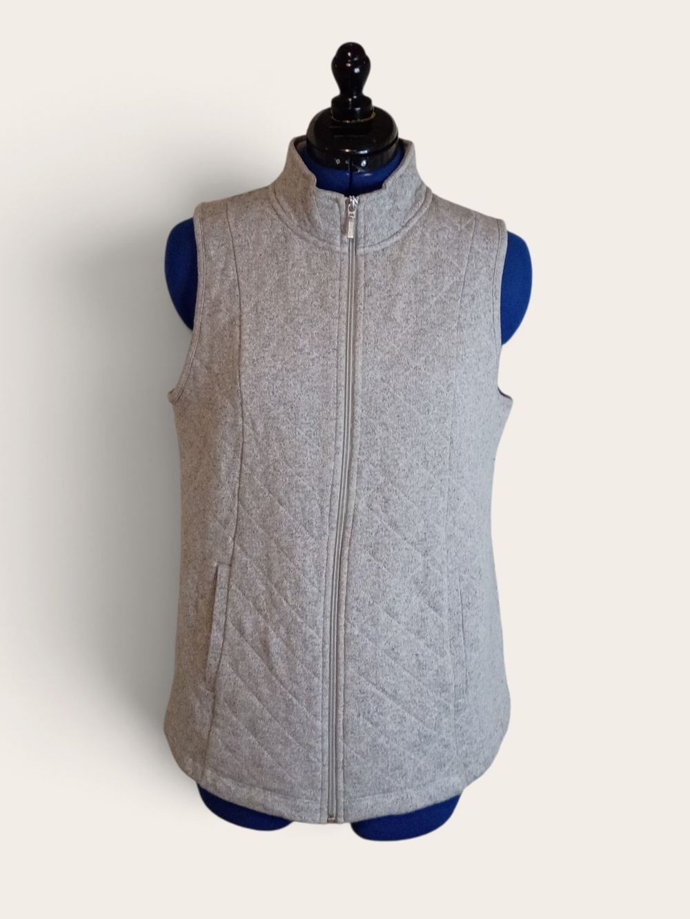 J. Jill Light Grey Quilted Zip-Front Vest